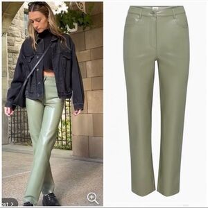 Aritzia Wilfred Vegan Faux Leather The Melina Pant in Bitter Sage Size 4